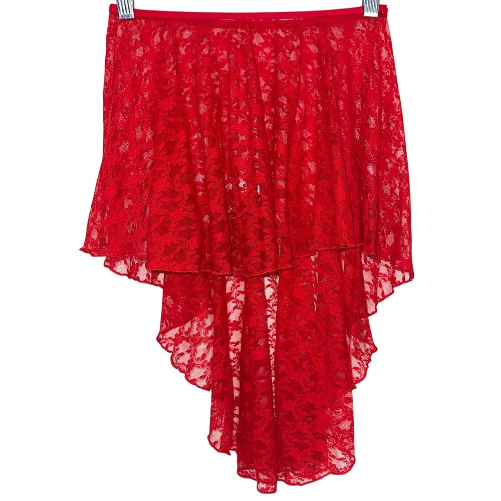 NWT BalTogs Red High-Low Sheer Floral Lace Ballet Skirt Size M